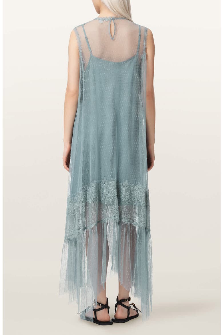 Clara Sheer Lace Sleeveless Handkerchief Hem Dress, Alternate, color, DUSTY BLUE
