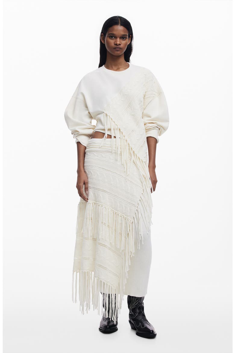 Mixed Stitch Fringe Sweatshirt, Alternate, color, IVORY