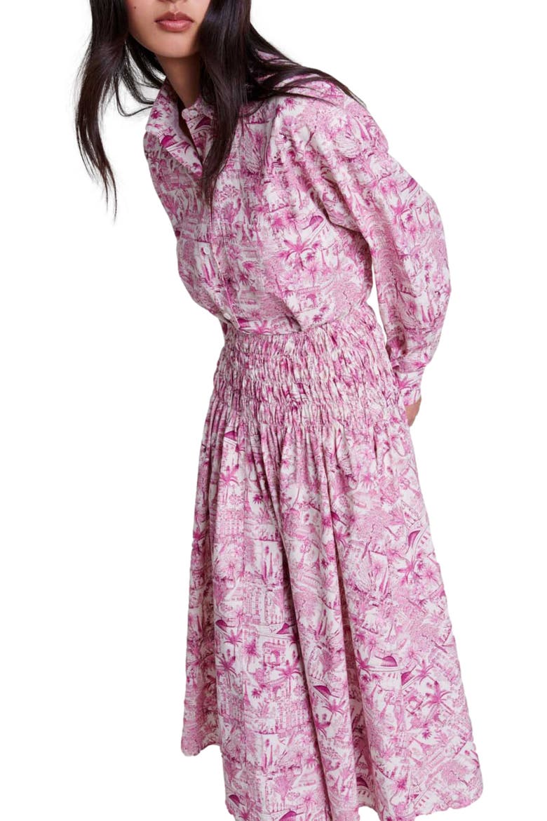 Elasticated smocked-waist skirt, Alternate, color, Paris pink print