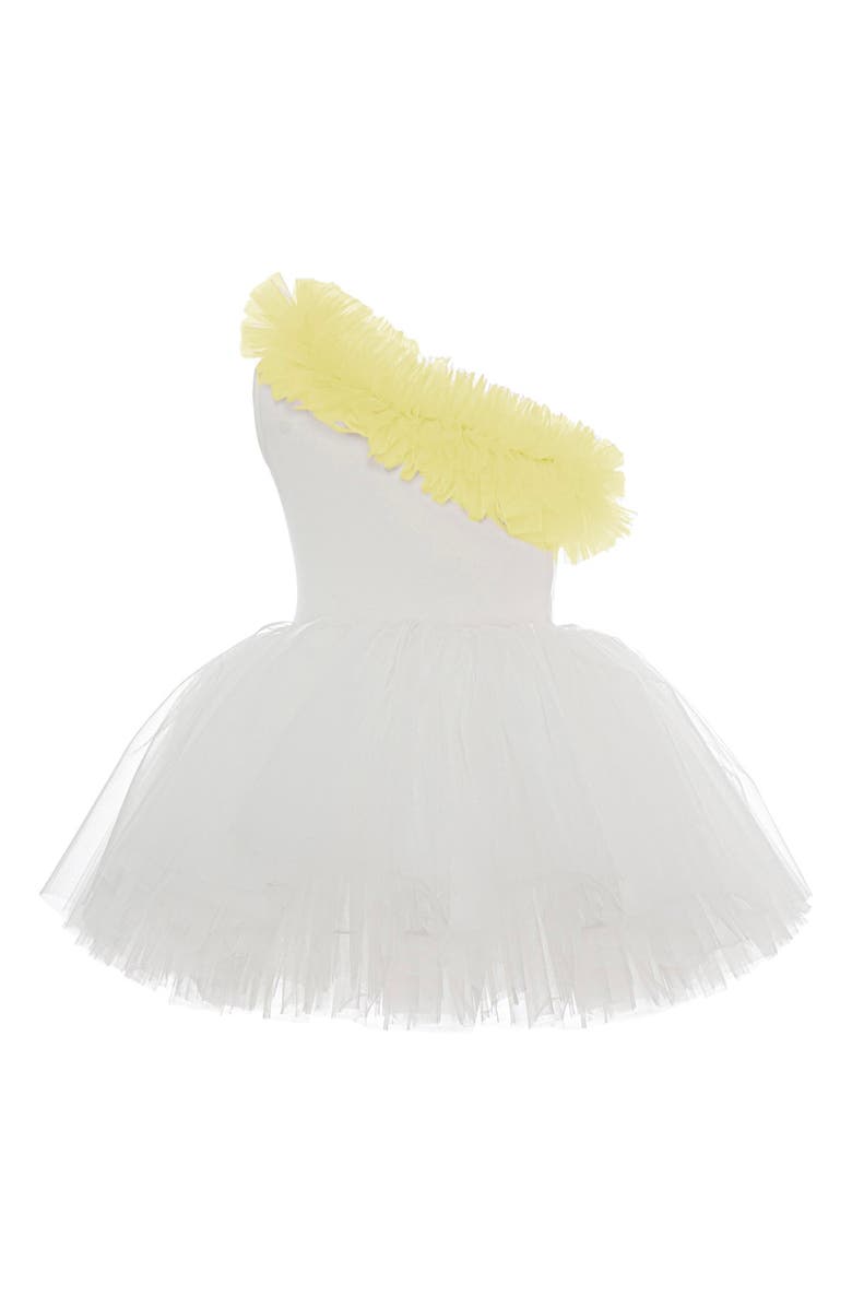 Mini Celebrities Fiona One Shoulder Ruffle Tulle Dress, Alternate, color, White Lily Yellow Ruffle