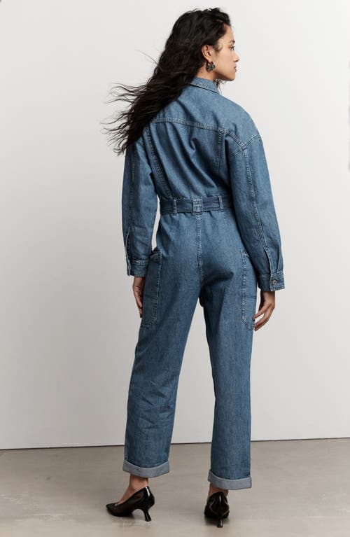 & Other Stories Long Sleeve Denim Jumpsuit In Blue Medium