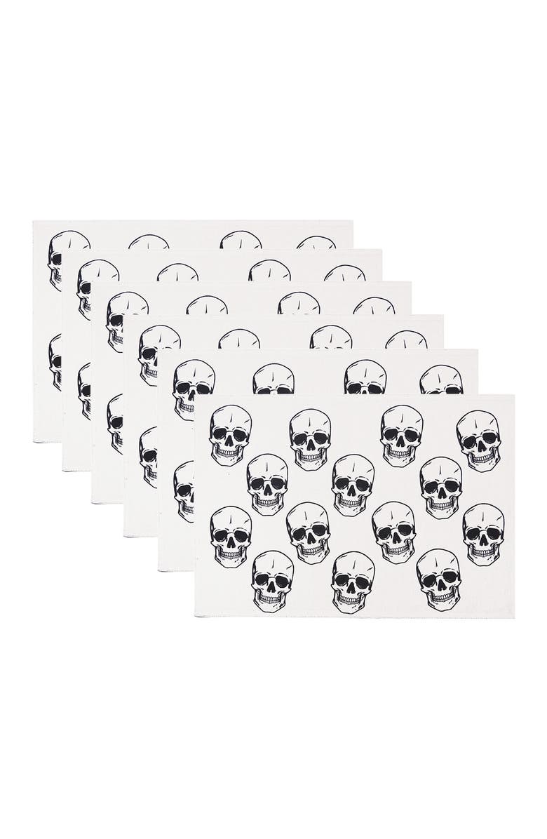 C&F Home Skully Pattern Motifs Black & White 100% Cotton Set of 6 Halloween Placemats 14" x 20", Alternate, color, Black