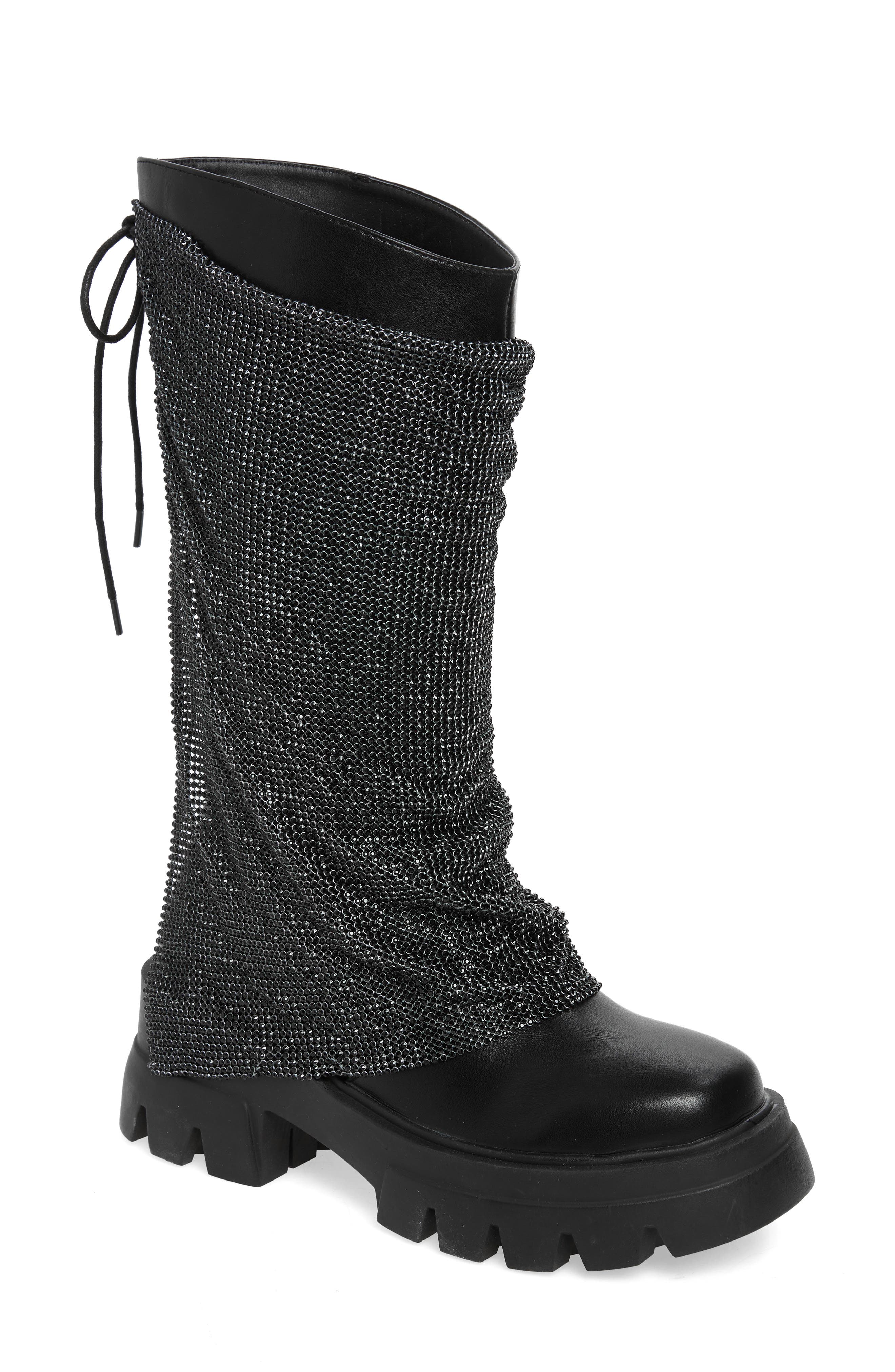AZALEA WANG Bloomfield Crystal Chainmail Boot, Main, color, 