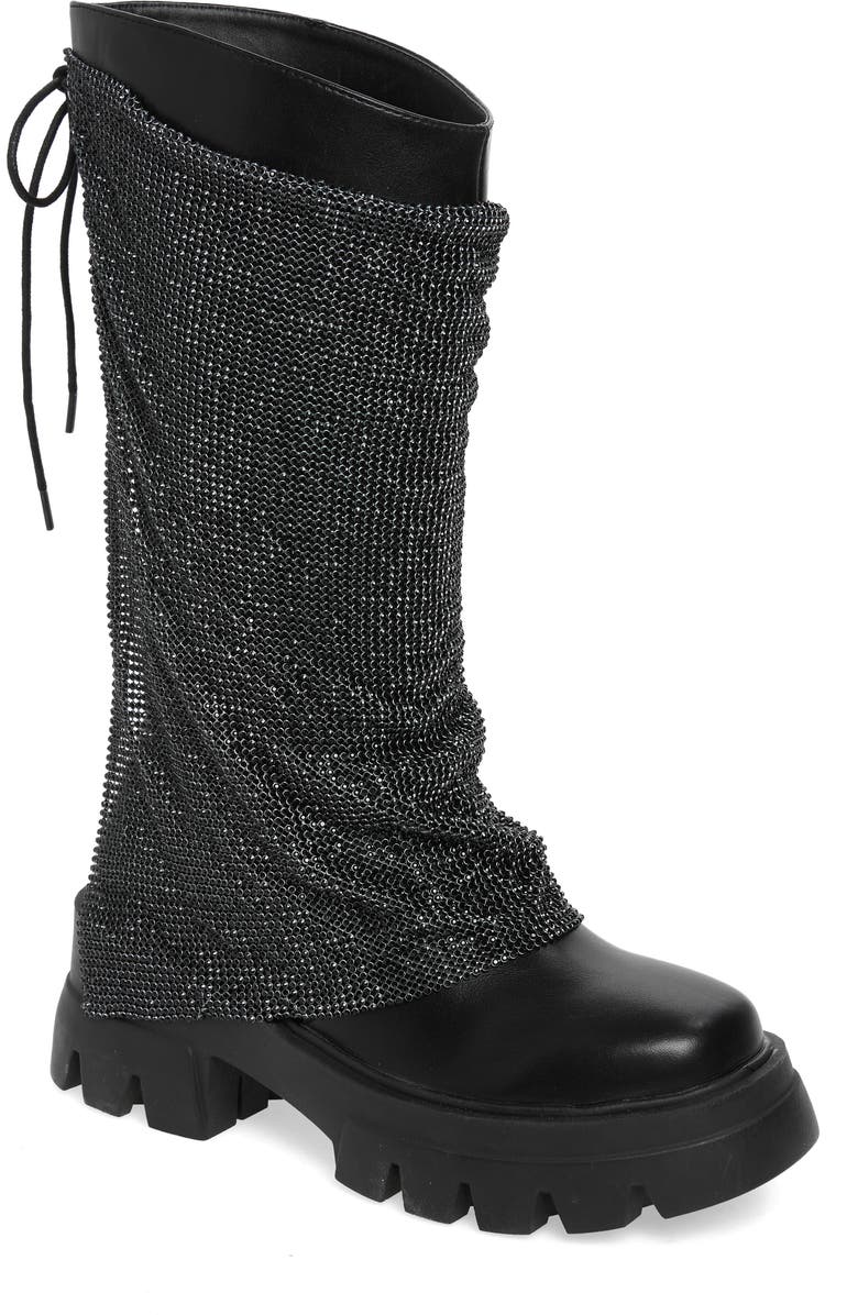 AZALEA WANG Bloomfield Crystal Chainmail Boot, Main, color,