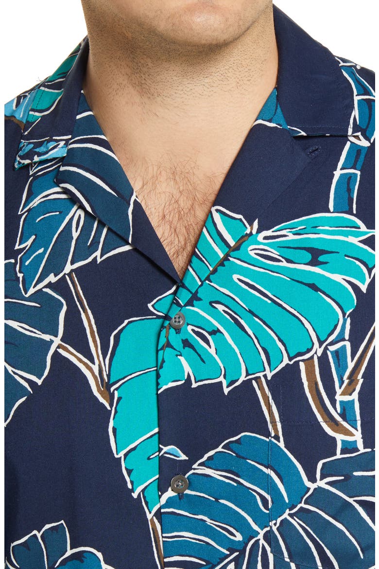 Kainapa Tropical Short Sleeve Button-Up Camp Shirt, Alternate, color, DRESS BLUES