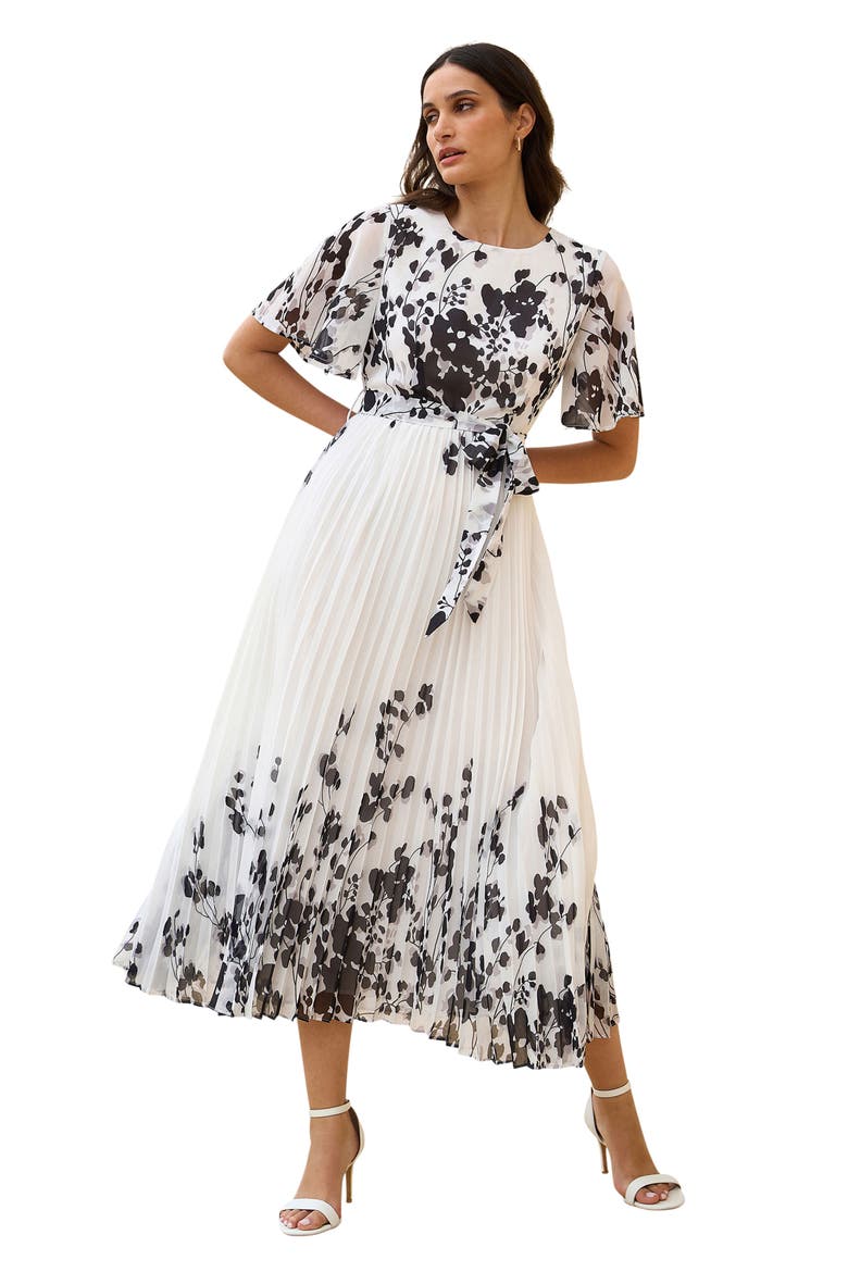 Short Sleeve Pleated Midi Dress, Main, color, White