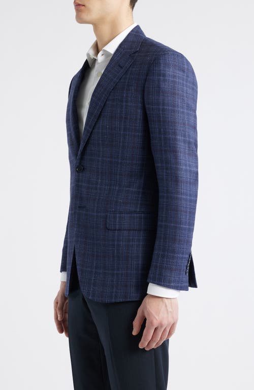 Emporio Armani Navy Plaid Wool & Silk Blend Sport Coat In Blue