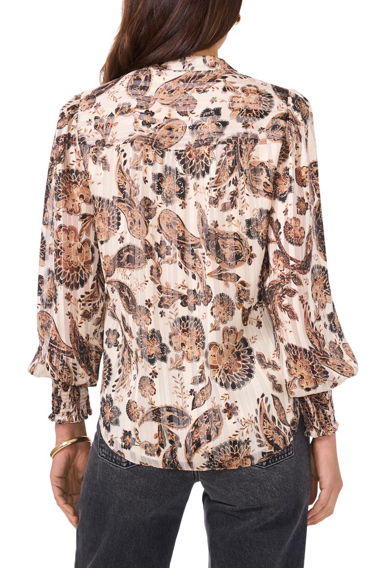 Metallic Stripe Paisley Ruffle Sleeve Top, Alternate, color, CAFE SKY