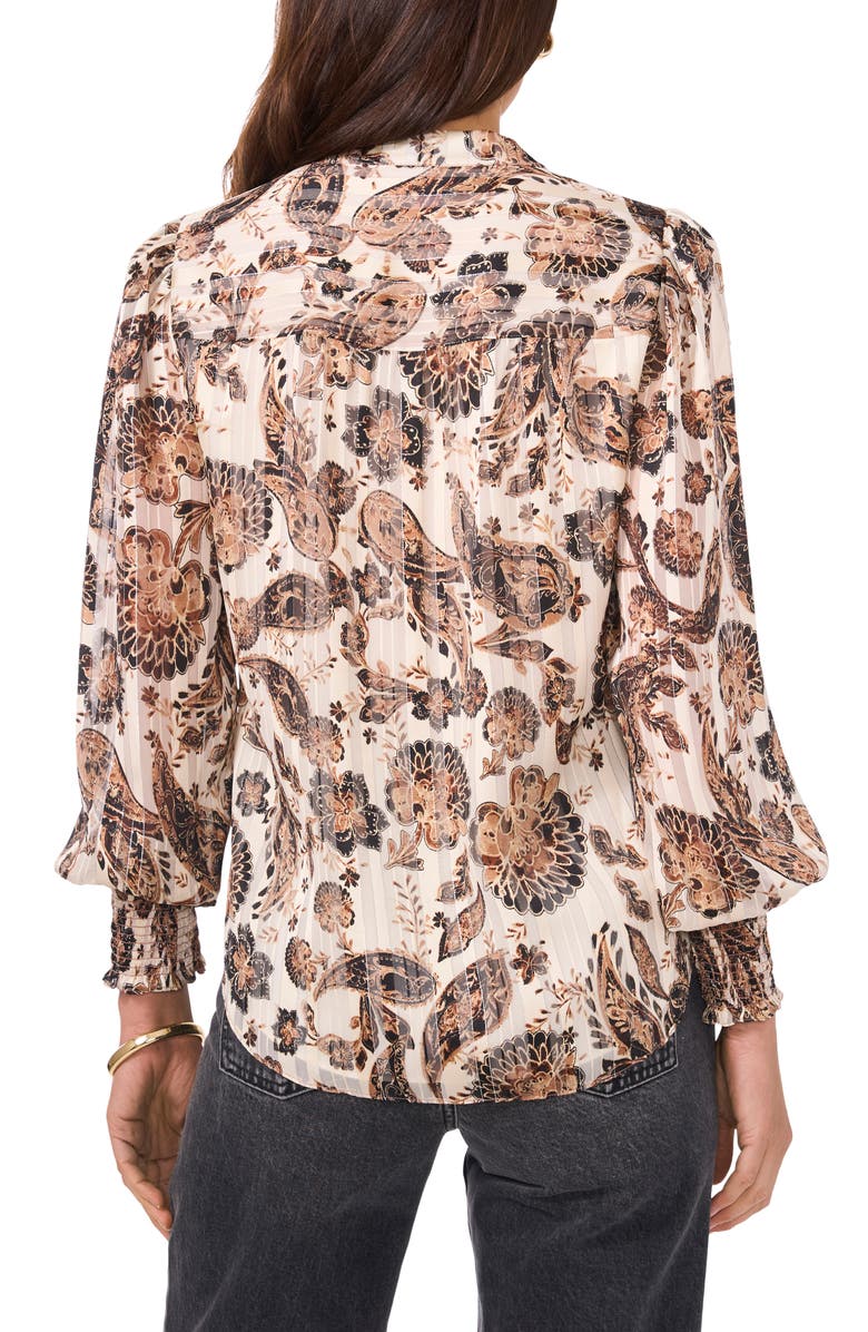 Vince Camuto Metallic Stripe Paisley Ruffle Sleeve Top, Alternate, color,