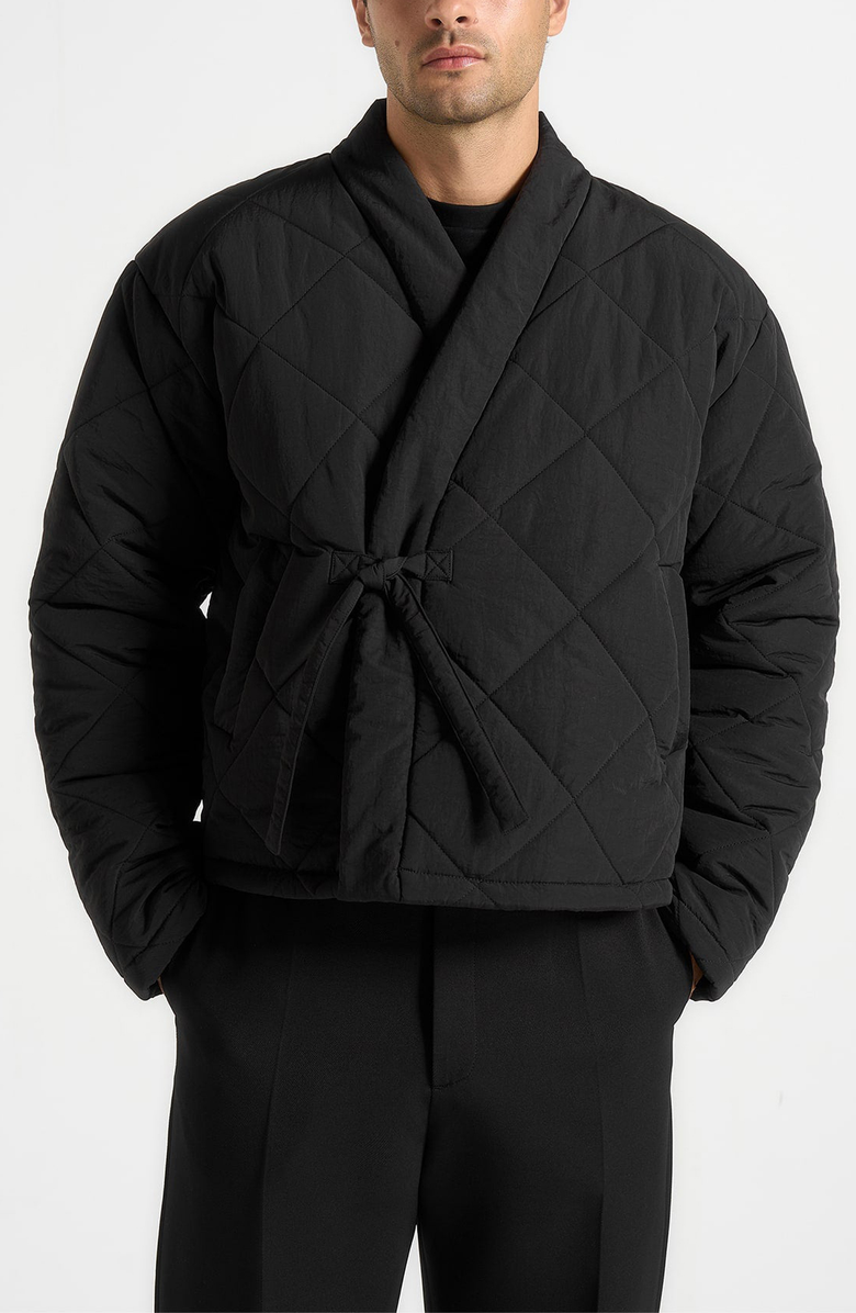 Manière De Voir Emil Kimono Quilted Wrap Puffer Jacket, Alternate, color, Black