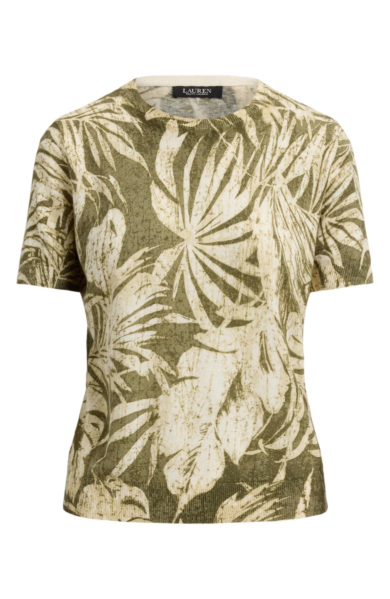 Lauren Ralph Lauren Floral Short Sleeve Linen & Cotton Sweater, Alternate, color, Farm Olive Green