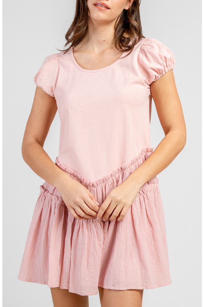 Mixed Media Drop Waist Minidress, Alternate, color, BLUSH