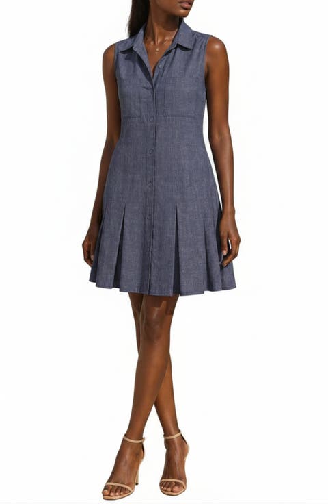 Two Pocket Sleeveless Shirtdress