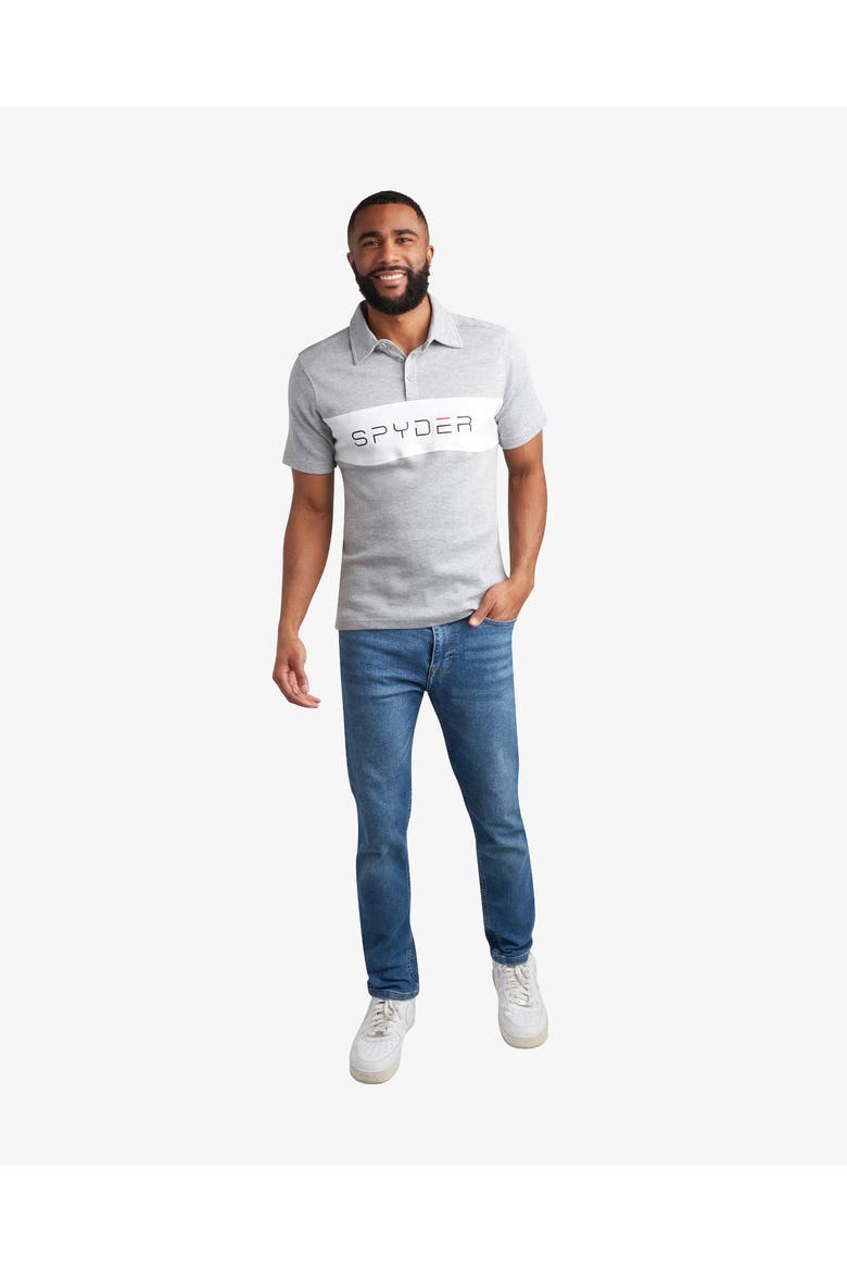 Men Short Sleeve Color Block Polo, Main, color, Heather grey