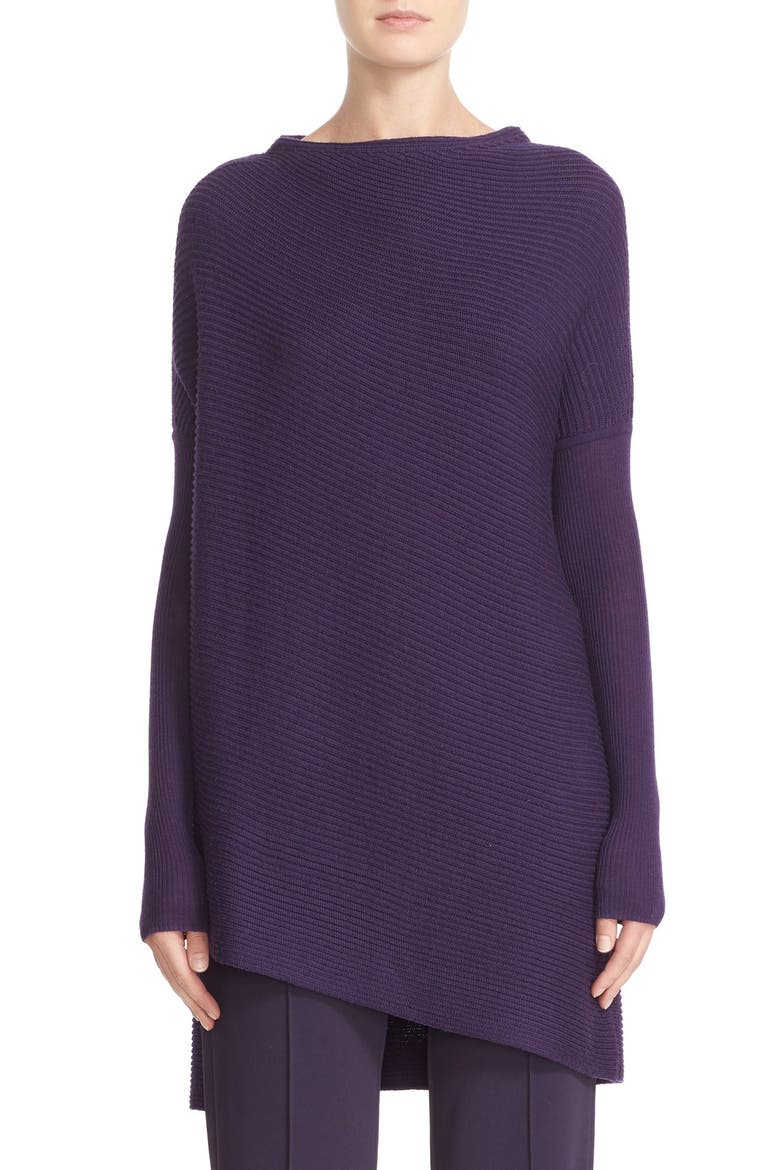 Rib Knit High/Low Asymmetrical Sweater, Main, color, PURPLE