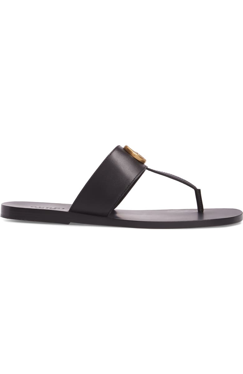Gucci Marmont Double G Leather Thong Sandal, Alternate, color,