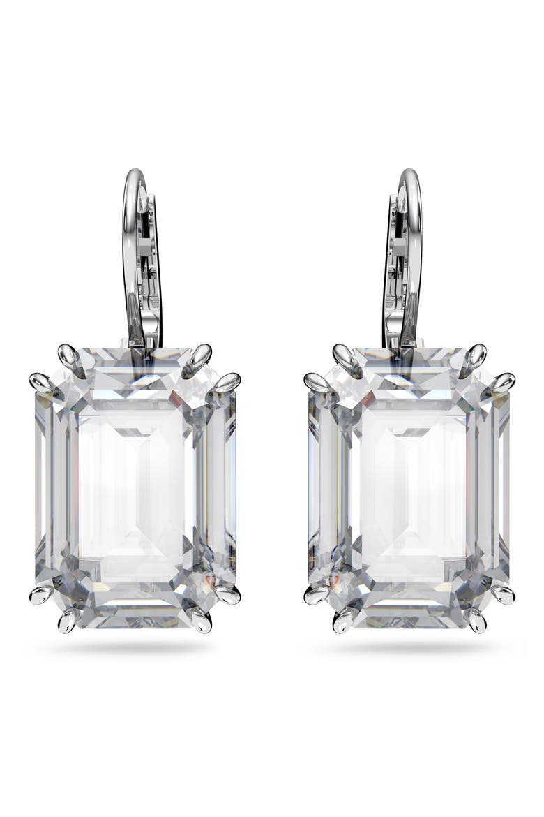 Millenia Octagon Crystal Drop Earrings, Main, color, SILVER