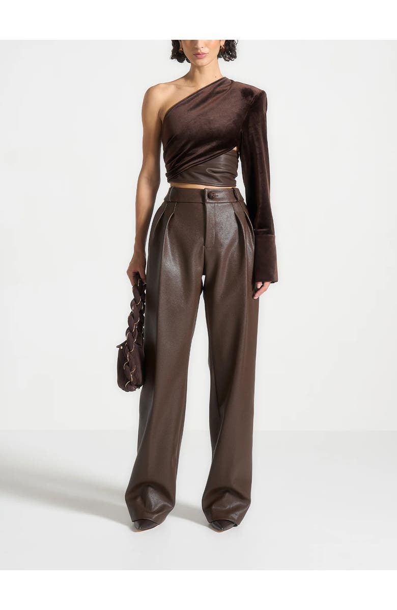 Manière De Voir Coralie One Sleeve Velour Wrap Top, Main, color, Brown