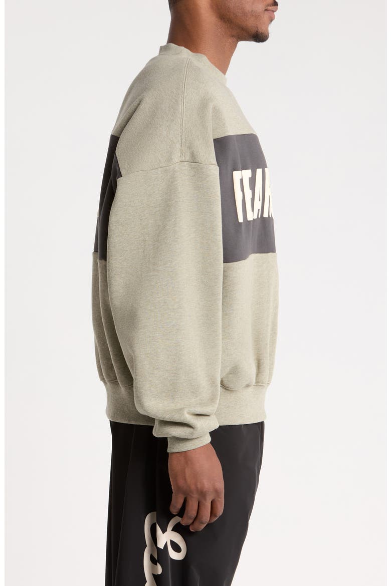 Paneled Relaxed Crop Fleece Sweatshirt, Alternate, color, SEAL HEATHER/ IRON GREY