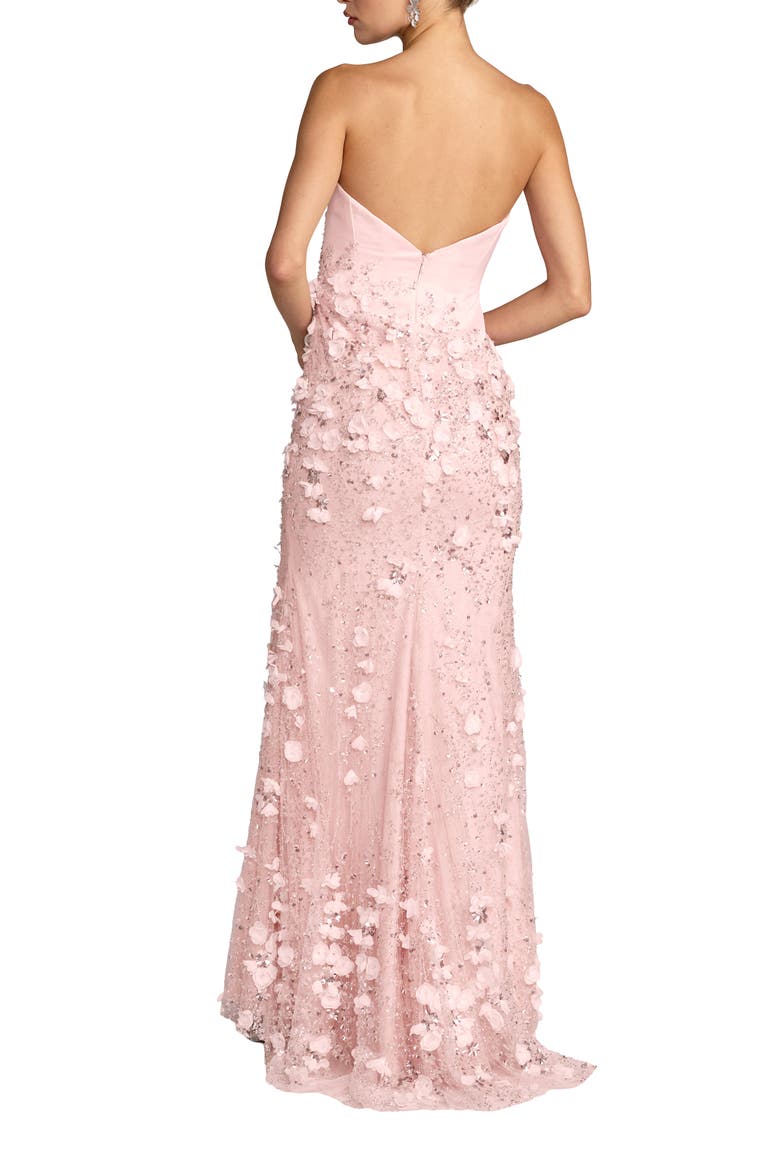 Floral Satin Strapless Sweetheart Gown With Slit, Alternate, color, Blush