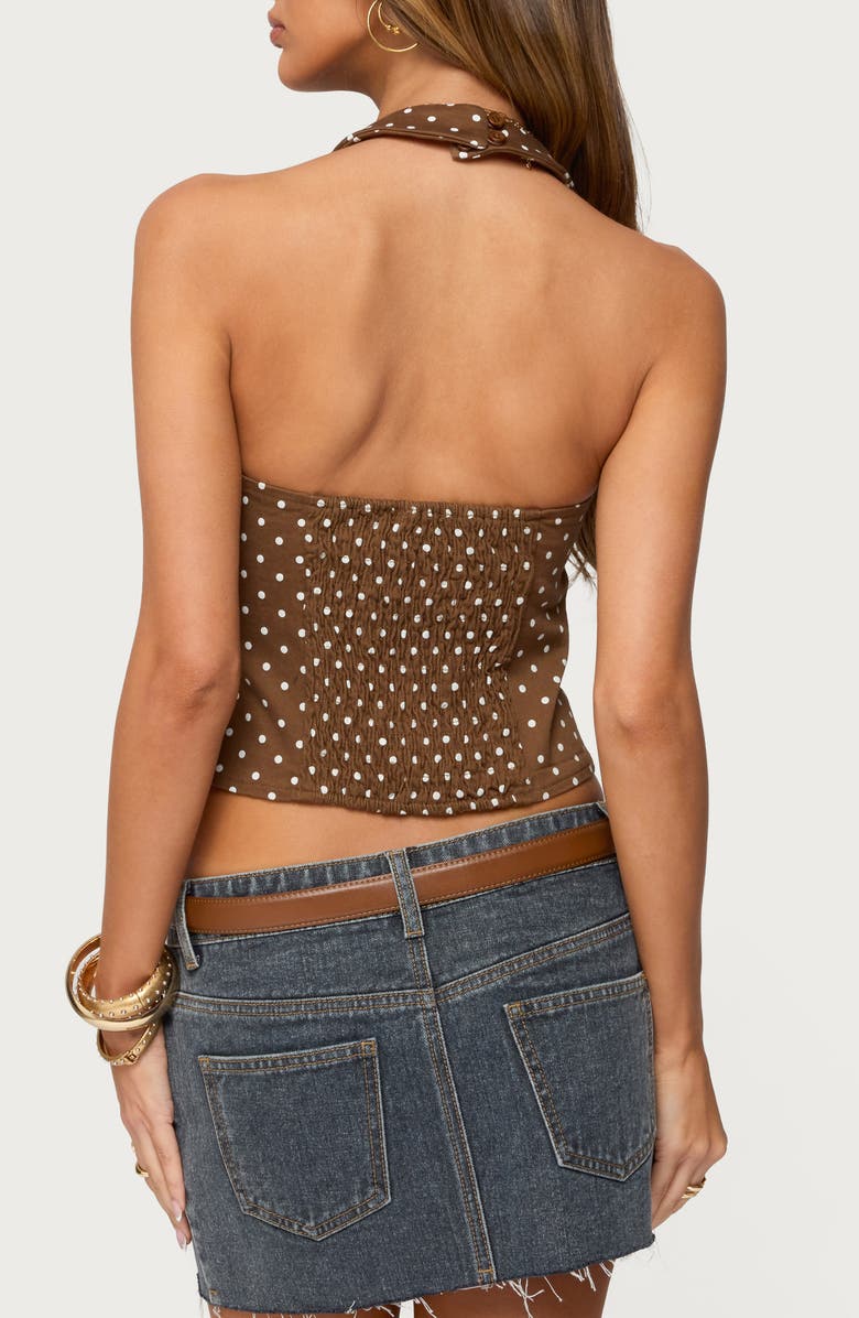EDIKTED Twyla Polka Dot Halter Top, Alternate, color, Brown