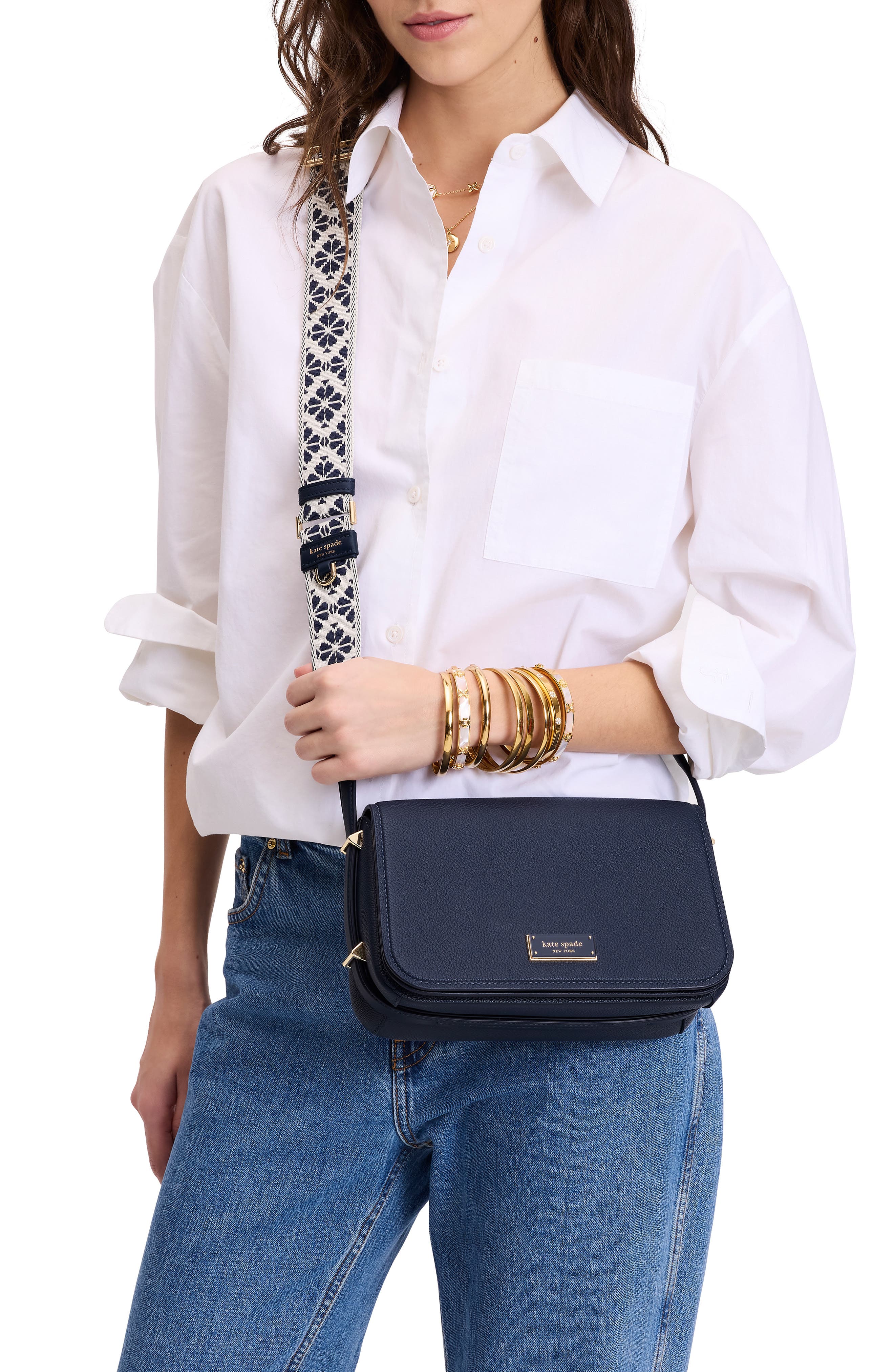 Kate Spade New York small liv pebble leather flap crossbody bag, Alternate, color, Parisian Navy