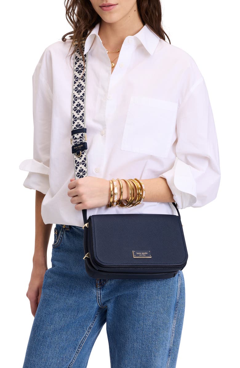 Kate Spade New York small liv pebble leather flap crossbody bag, Alternate, color, Parisian Navy