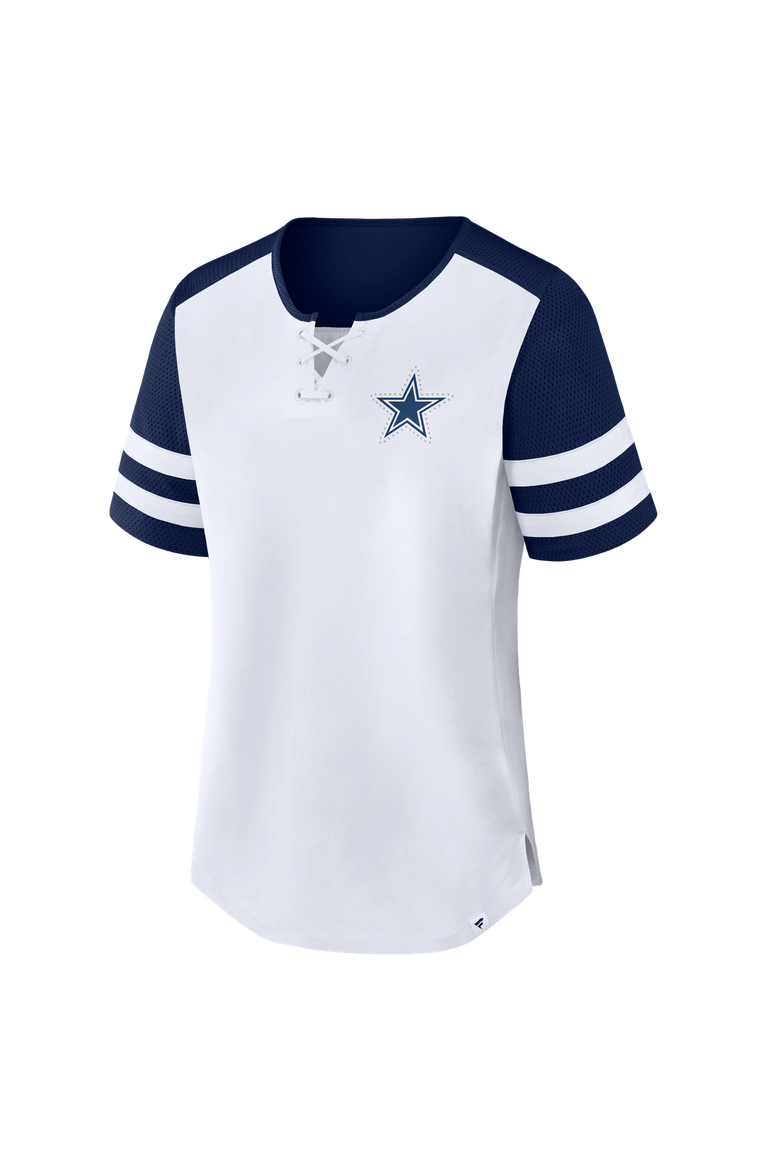 Women's Fanatics White/Navy Dallas Cowboys Touchdown Pass Athena Lace-Up T-Shirt, Alternate, color, White