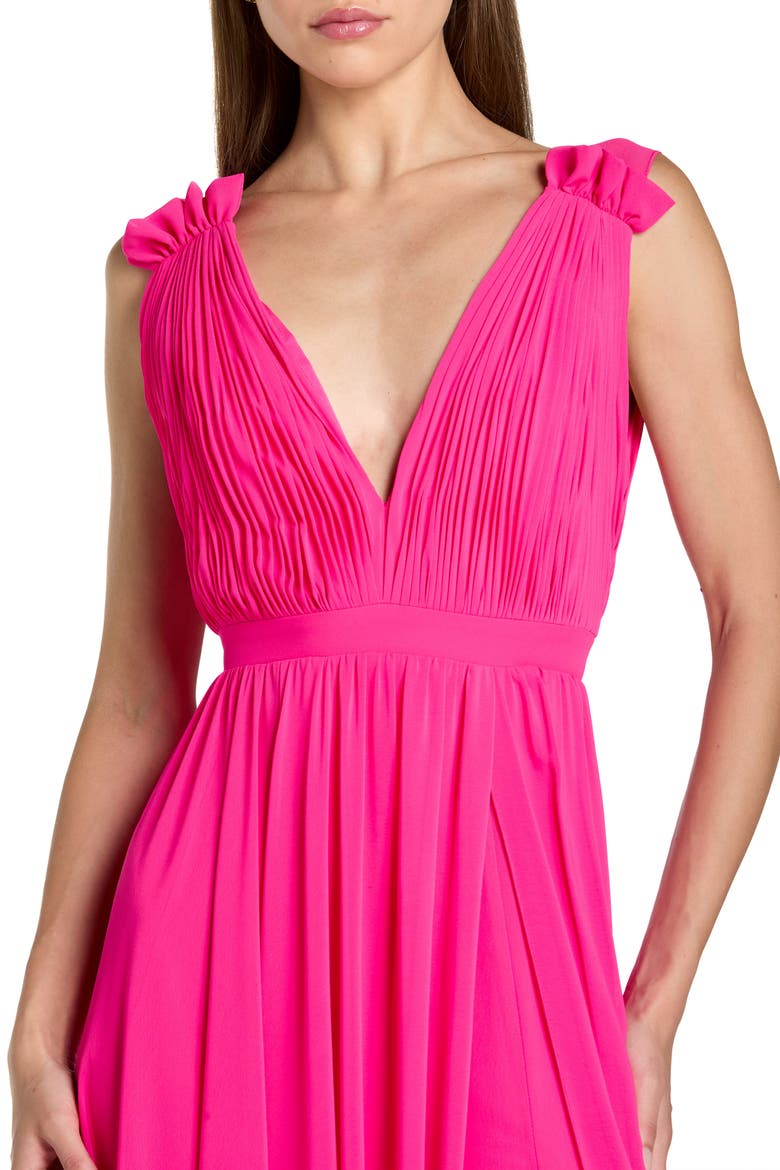 Women's Sleeveless Pleated Chiffon V-Neck Gown, Alternate, color, Hot Pink