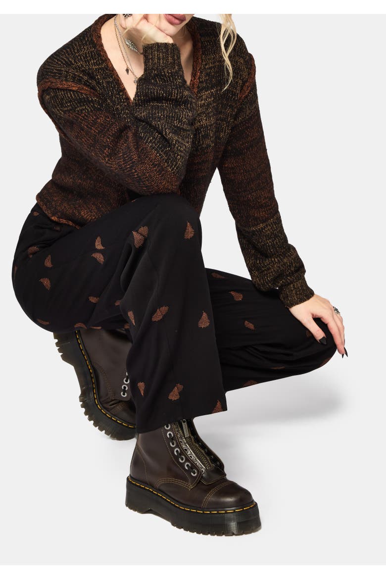 Ruin Fern Embroidered Wide Leg Trouser, Alternate, color, Black