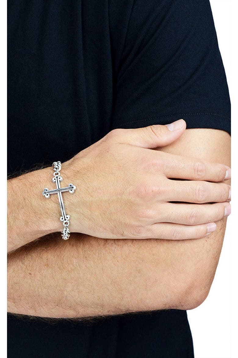 King Baby Chain Bracelet with Cross, Alternate, color, Silver