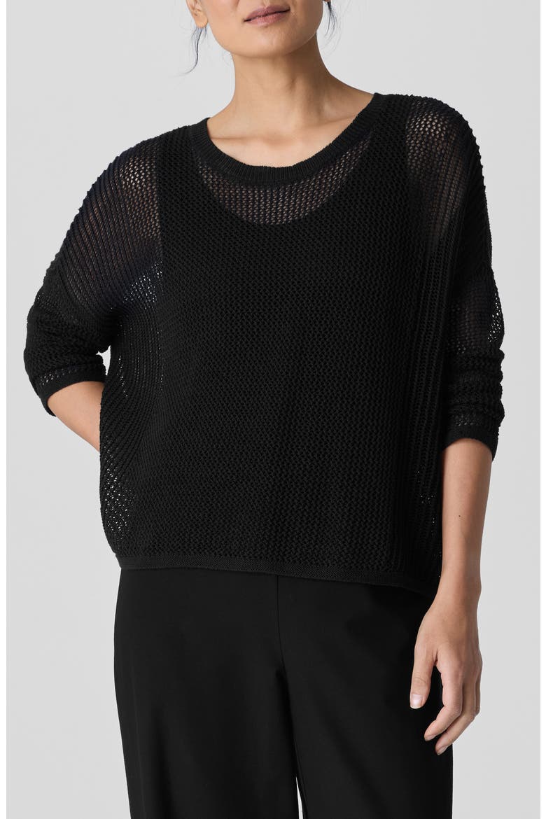 Open Stitch Organic Linen & Organic Cotton Sweater, Main, color, BLACK