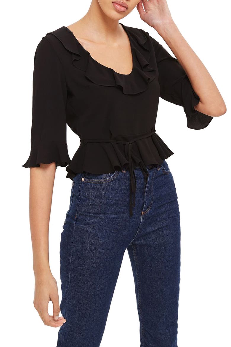 Phoebe Frilly Blouse, Main, color, BLACK