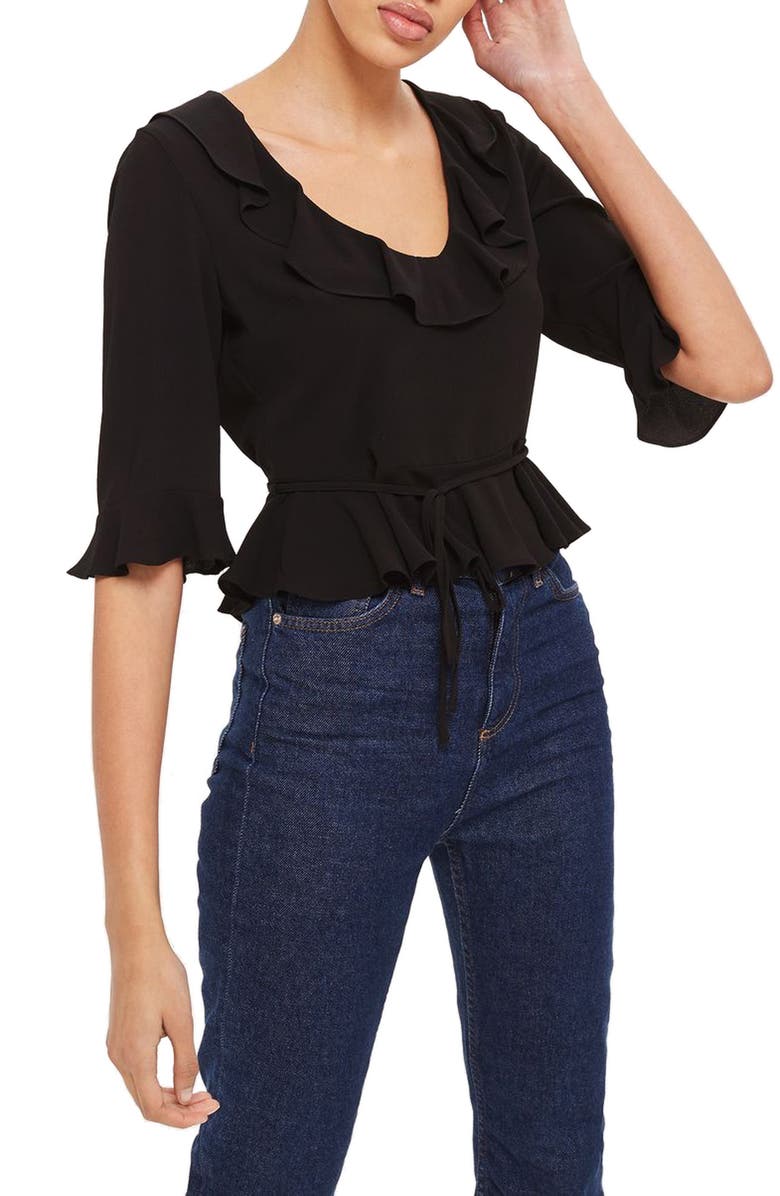Topshop Phoebe Frilly Blouse, Main, color, 