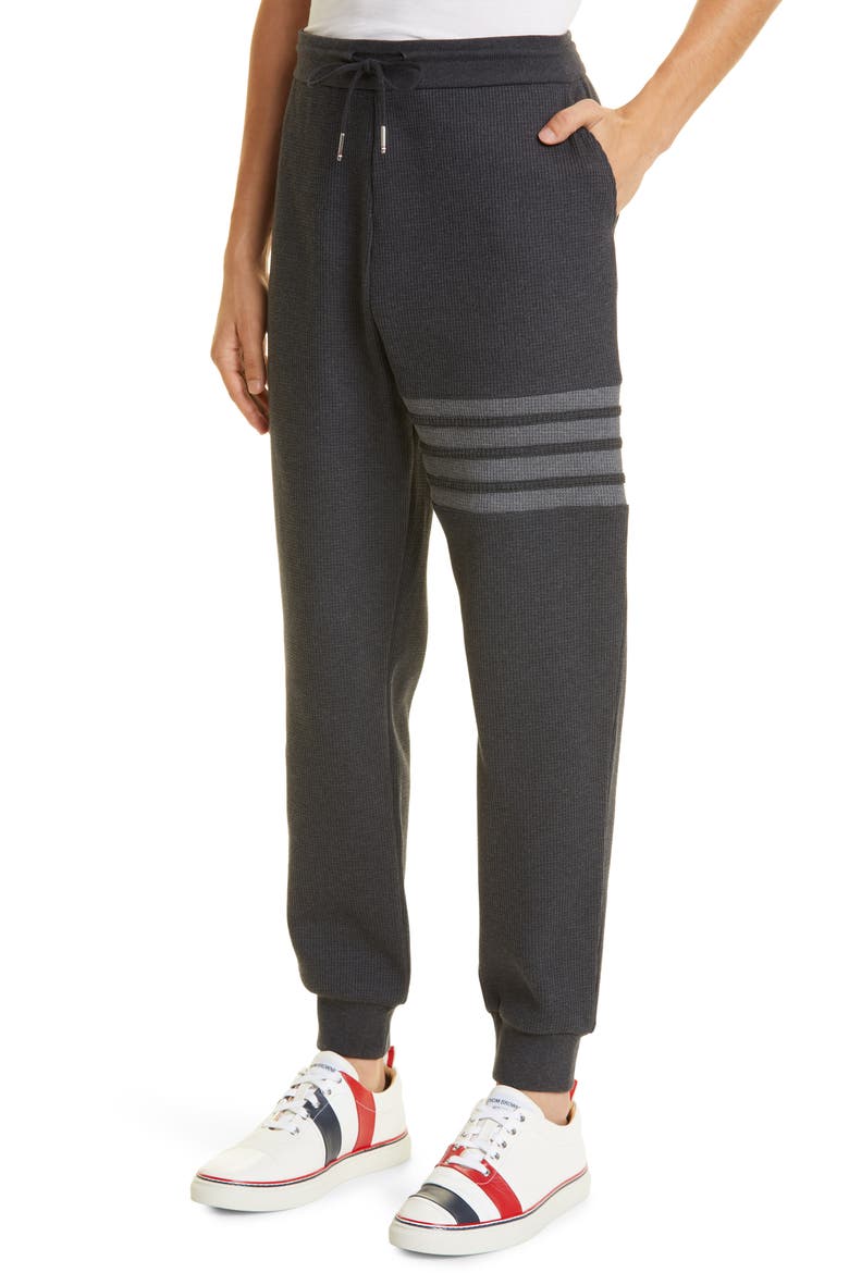 Four-Bar Waffle Knit Cotton Joggers, Alternate, color, CHARCOAL GREY