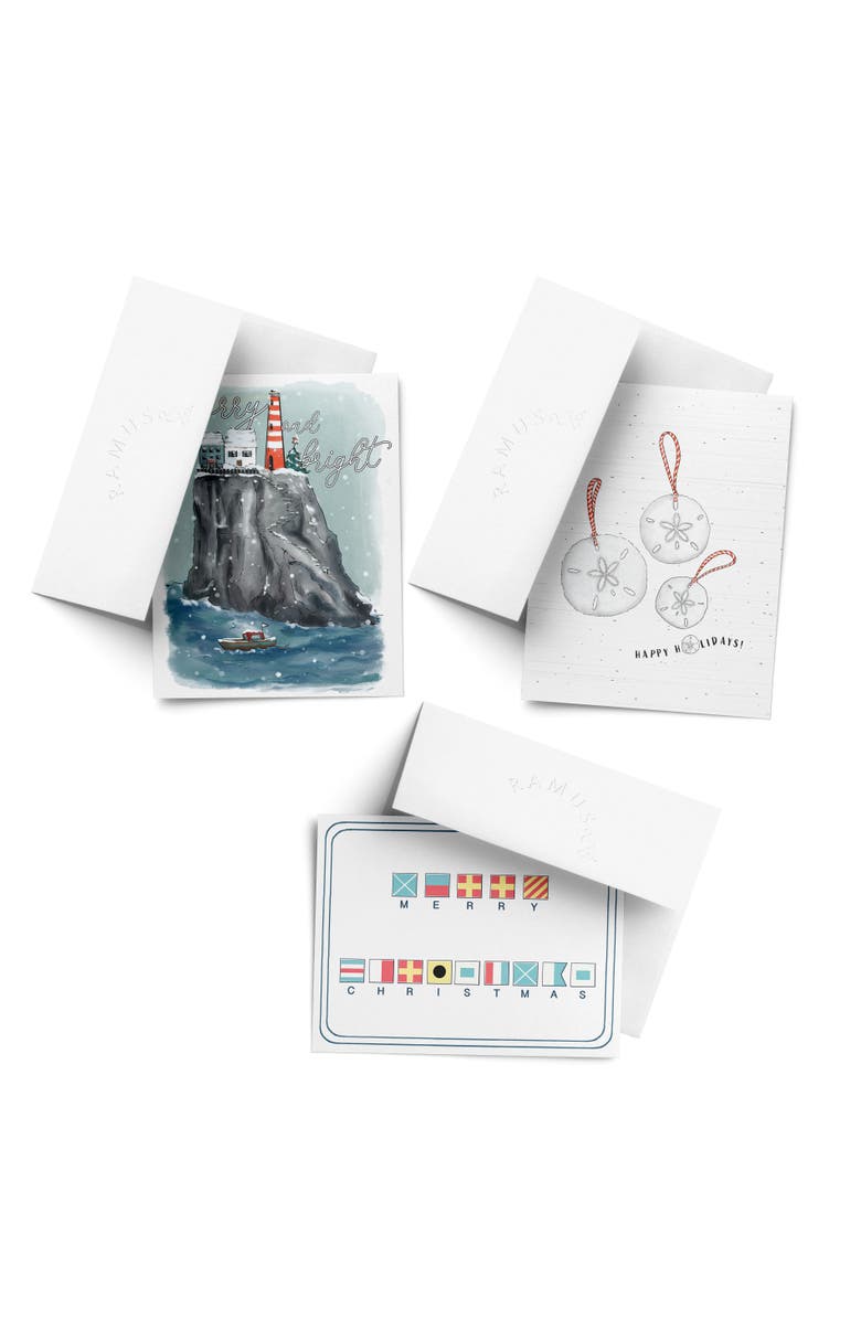 Ramus & Co Sand Dollar, Merry Christmas Nautical Flag, Merry and Bright Winter/Holiday/Christmas Greeting Card Pack Sets, Main, color, Multi-Pack