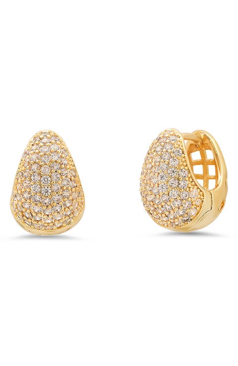 18K Gold Plated Simulated Diamond Huggie Hoop Earrings