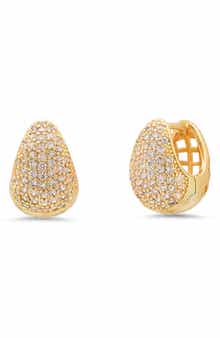 18K Gold Plated Simulated Diamond Huggie Hoop Earrings