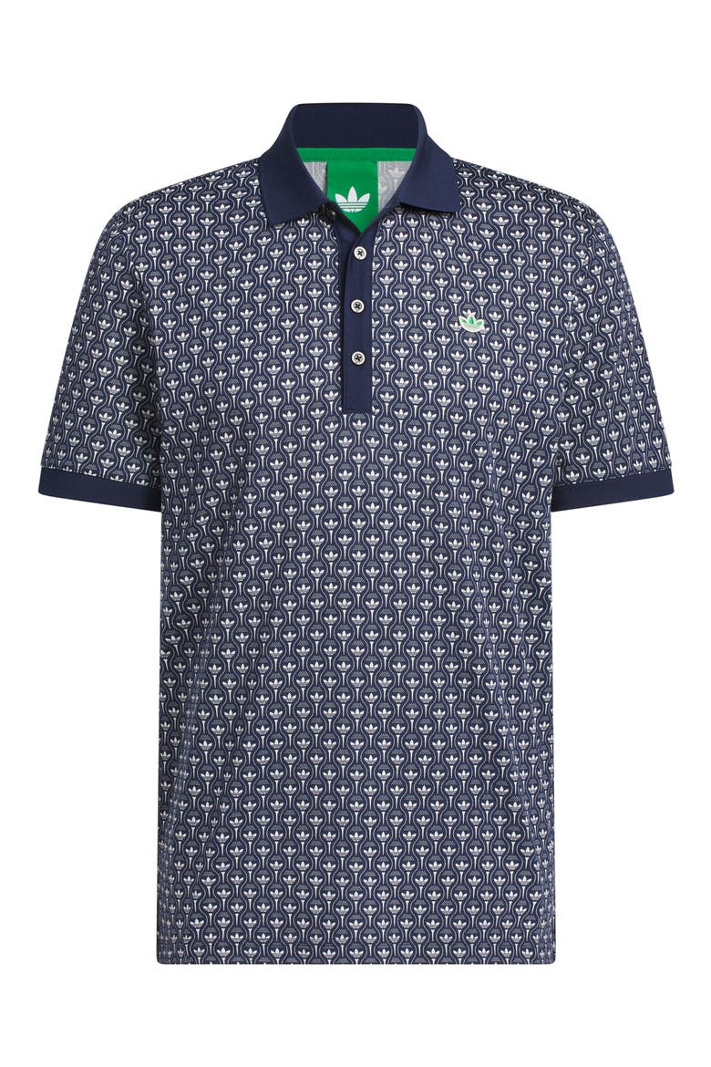 Trefoil & Tee Print Cotton Blend Piqué Golf Polo, Main, color, NIGHT INDIGO/ CHALK WHITE