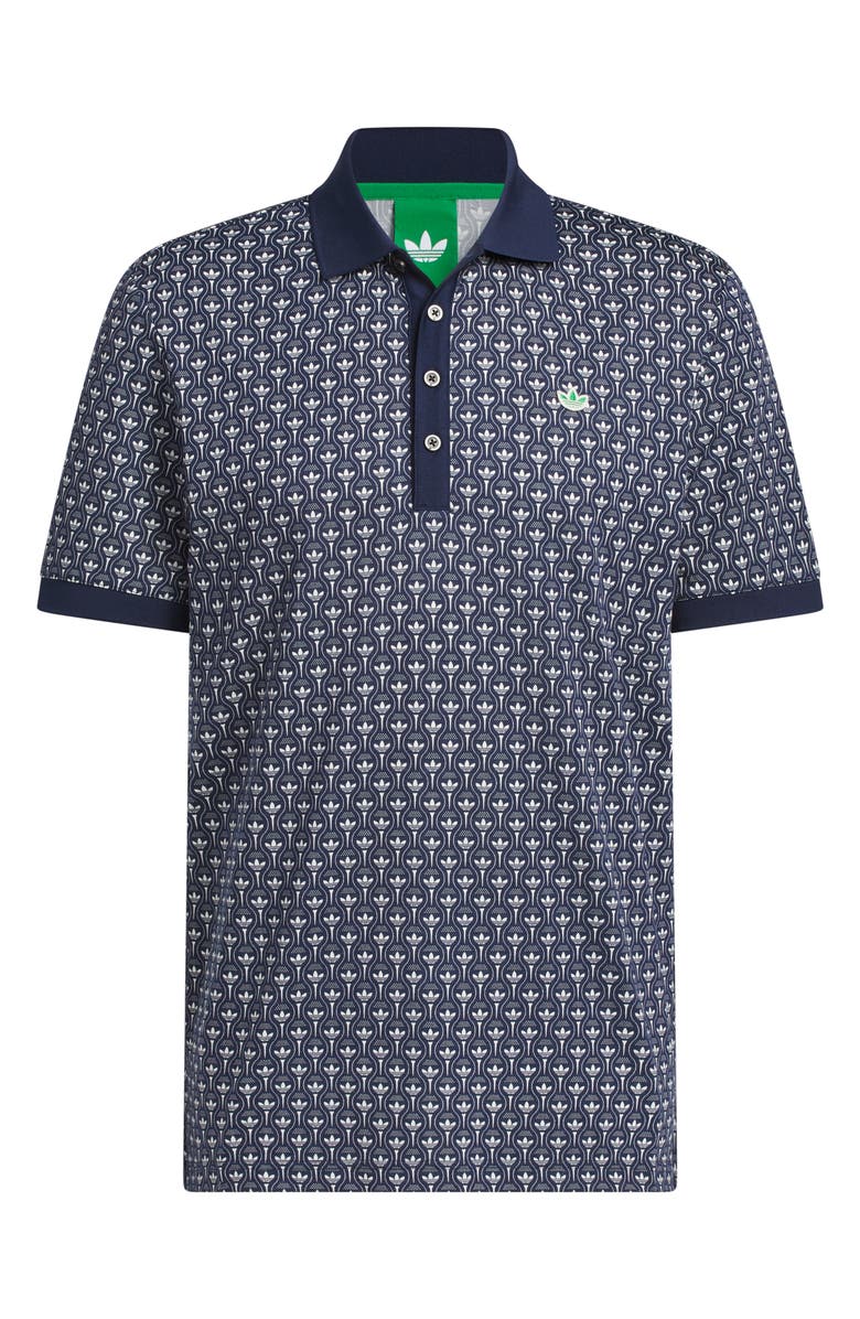 adidas Trefoil & Tee Print Cotton Blend Piqué Golf Polo, Main, color, Night Indigo/ Chalk White