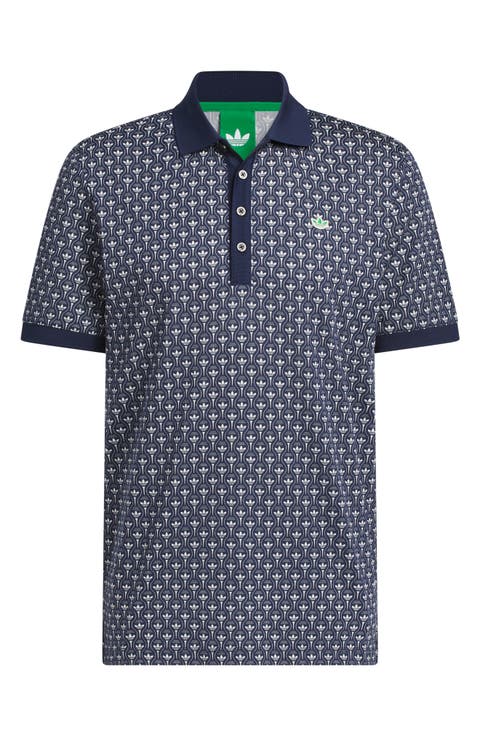 Trefoil & Tee Print Cotton Blend Piqué Golf Polo