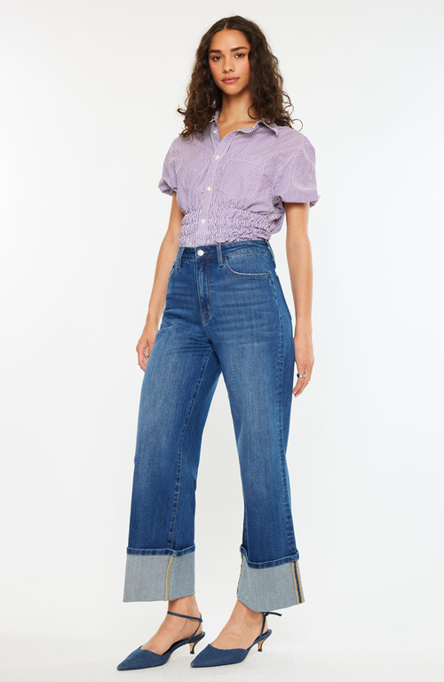 Kancan Delia Essentials High Rise Crop Wide Leg Jeans In Blue