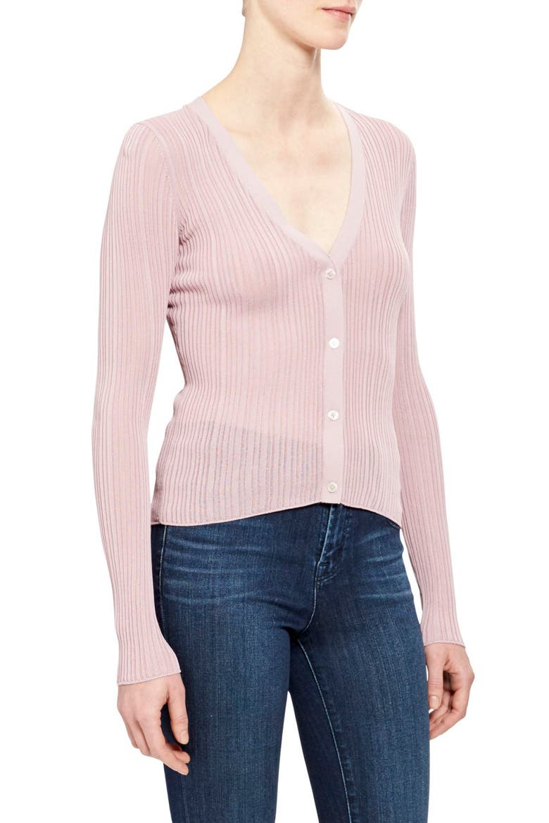 Ribbed Cardigan, Alternate, color, DARK LILAC