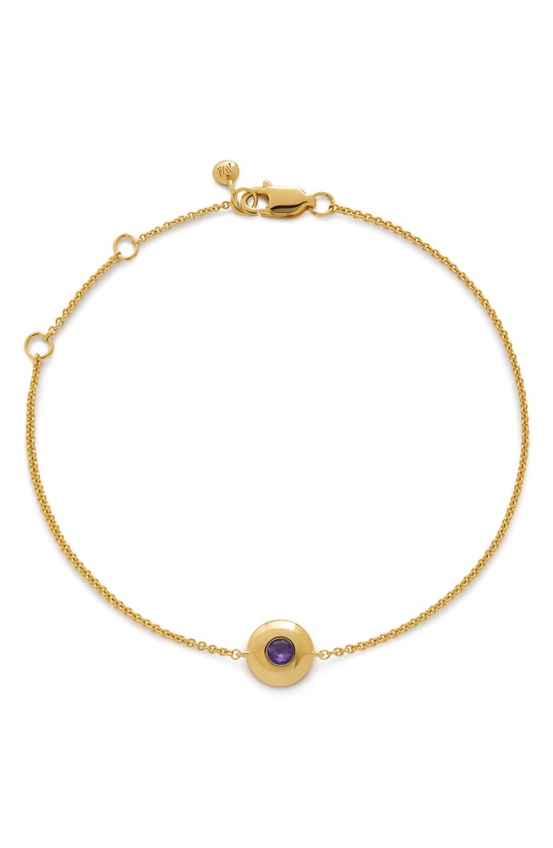 Monica Vinader Bezel Birthstone Station Bracelet, Main, color, February/ Amethyst/ Gold