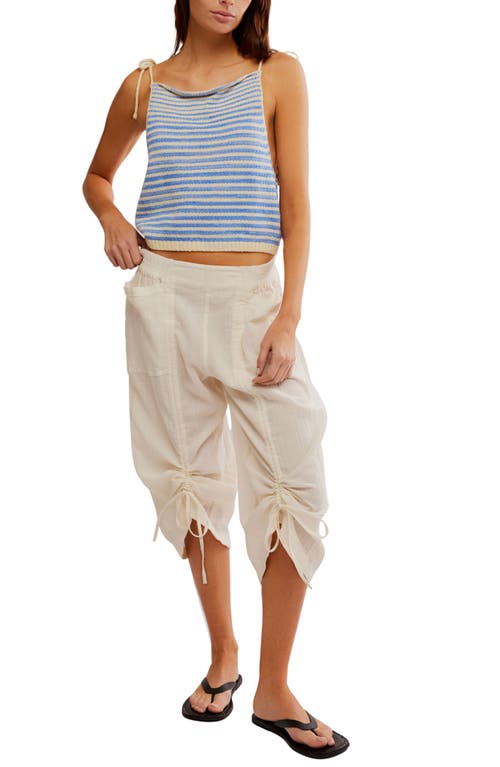 Shop Free People Gianna Ruched Cotton Capri Pants In Optic White
