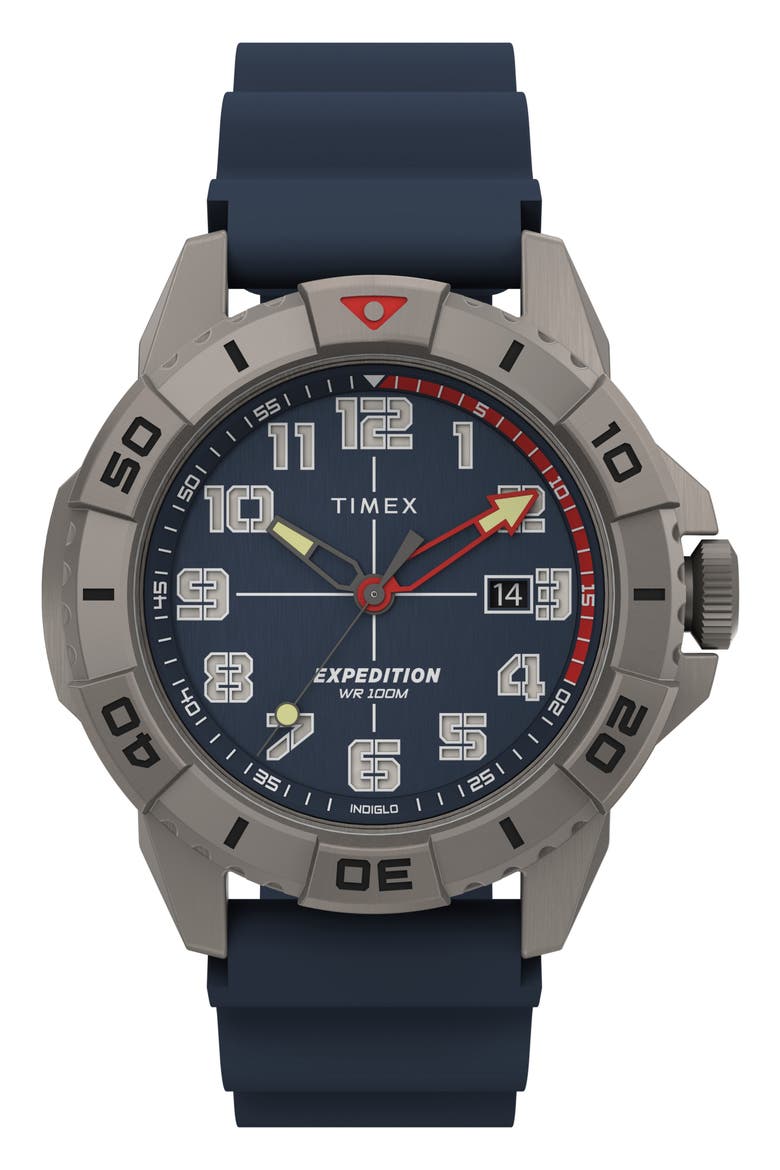 Expedition North Ridge Silicone Strap Watch, 42mm, Main, color, GREY/ BLUE/ BLUE