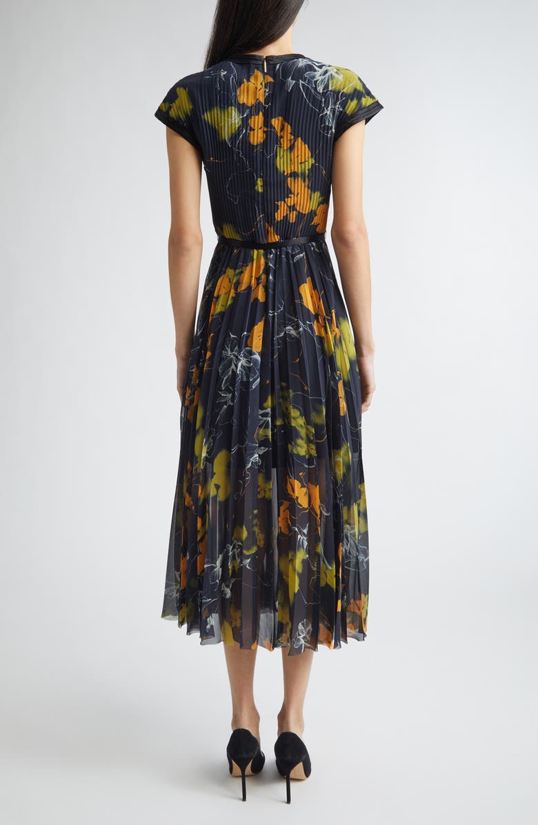 Jason Wu Collection Shadow Floral Print Pleated Georgette Midi Dress, Alternate, color, Ultra Navy
