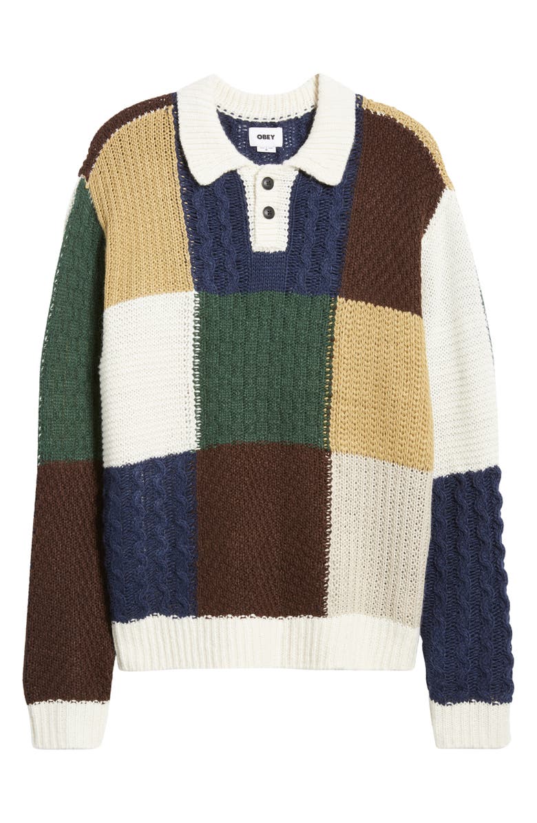 Obey Oliver Patchwork Polo Sweater, Alternate, color, 