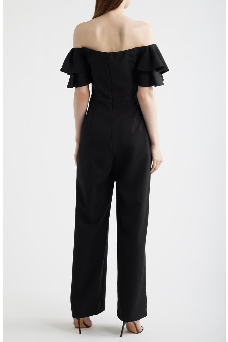 Ruffle Sleeve Off the Shoulder Jumpsuit, Alternate, color, BLACK