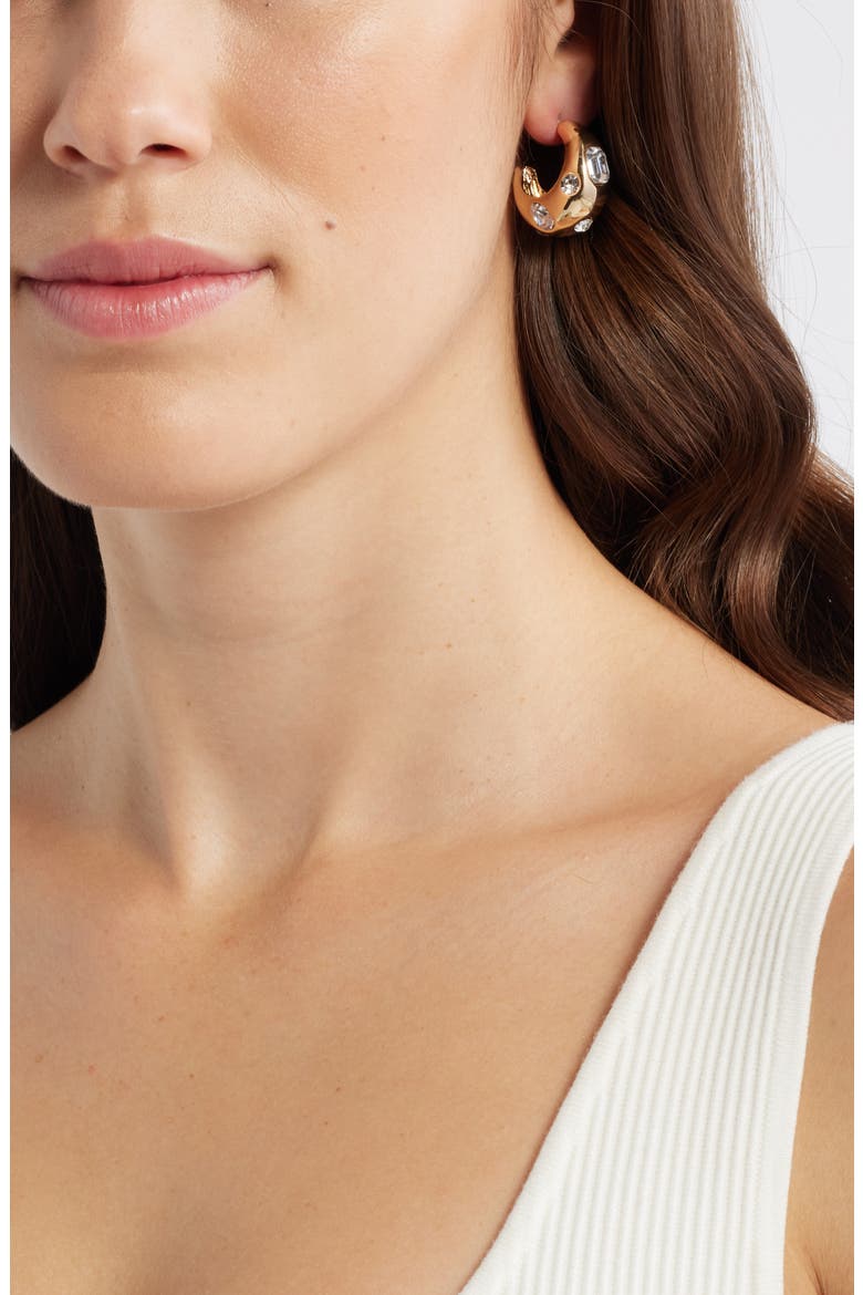 Mixed Crystal Hoop Earrings, Alternate, color, CLEAR- GOLD